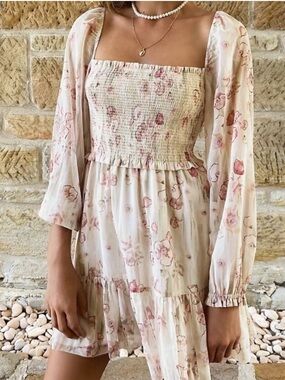 Aritzia Wilfred Floral Tempest Tiered Mini Smocked Dress